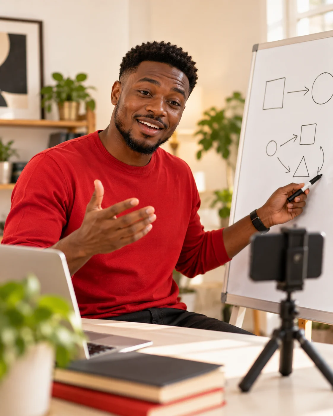 A teacher filming a lesson