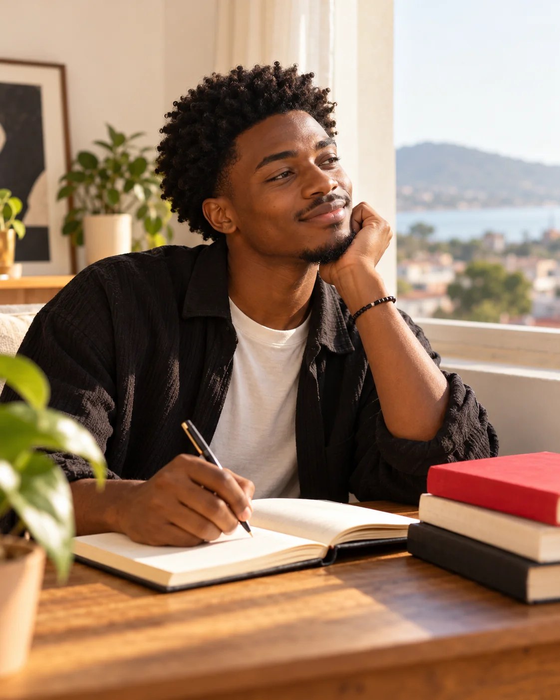 A writer with a notebook